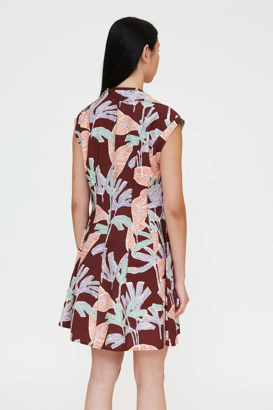 SALE WILD PONY MANGROVE PATTERN DRESS - BROWN MULTI