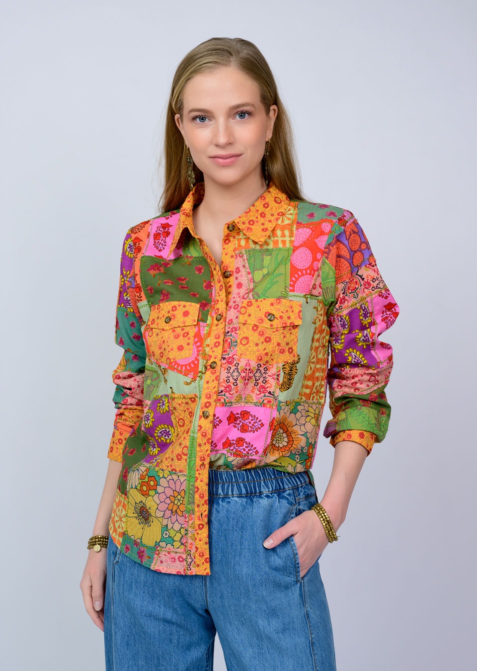 IVY JANE PATCHWORK CAMP SHIRT - MULTI