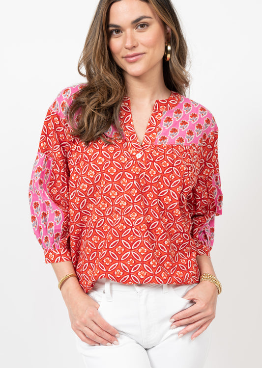 *SALE* IVY JANE TWO PRINTS TOP - RED MULTI - 641362