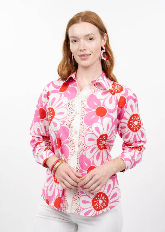 IVY JANE FLOWER BORDER TOP - PINK MULTI
