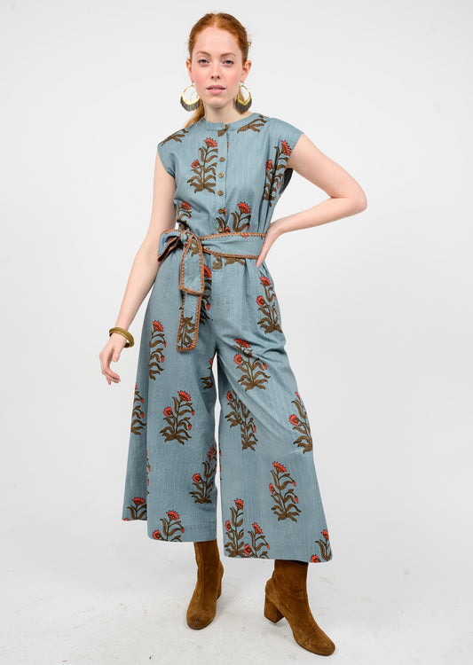 UNCLE FRANK BLOCK PRINT JUMPSUIT - DENIM MULTI