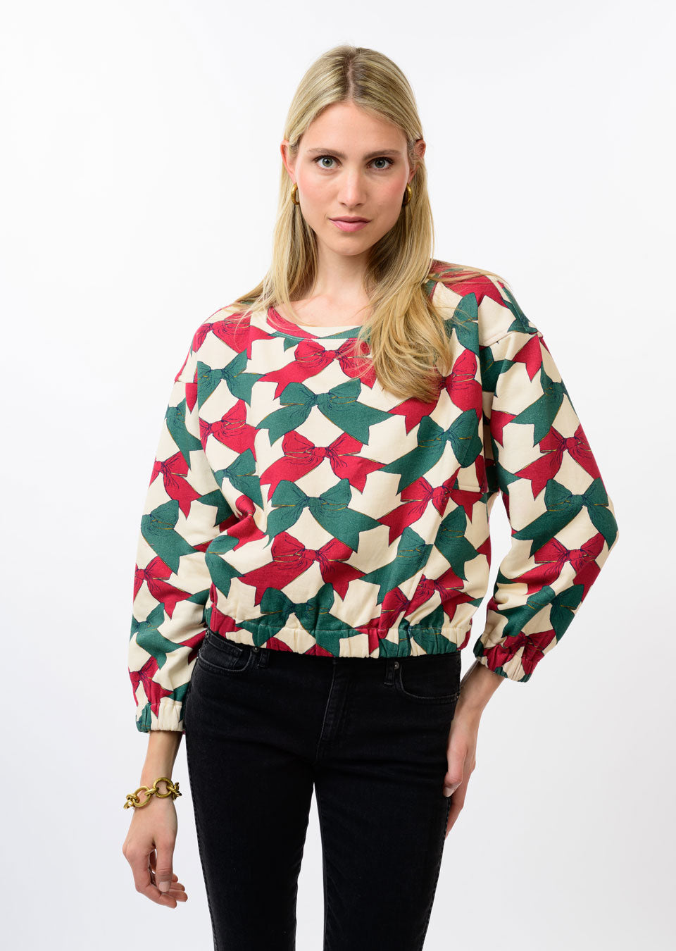IVY JANE BOW SWEATSHIRT - CREAM MULTI