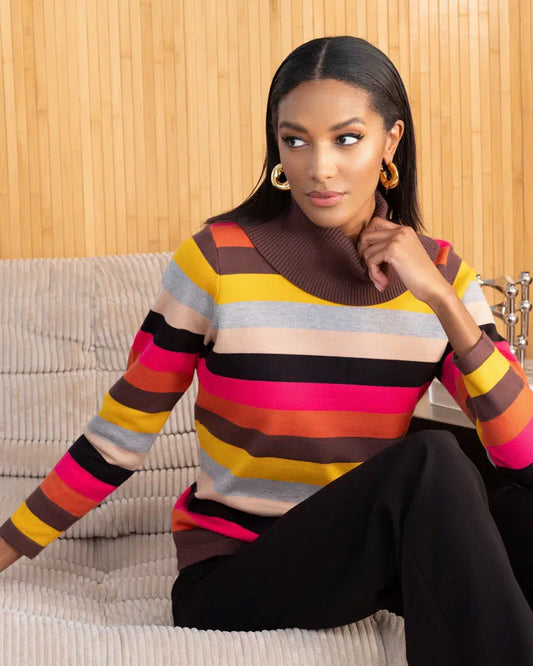 ALISON SHERI VISCOSE/POLY STRIPED SWEATER - MULTI