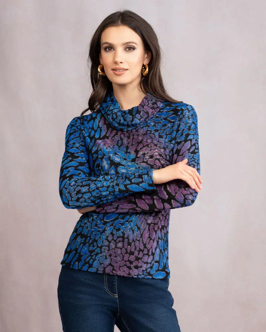 ALISON SHERI POLY/RAYON COWL-NECK PULLOVER - MULTI