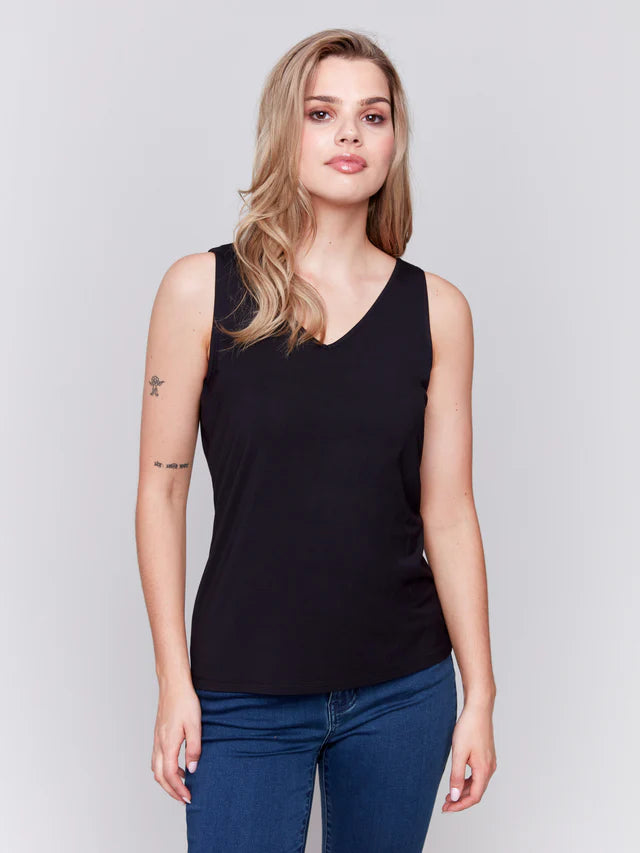 CHARLIE B REVERSIBLE BAMBOO VISCOSE TANK - BLACK