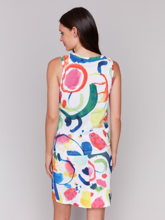 CHARLIE B SLEEVELESS TOP W/ KNOT - MULTI