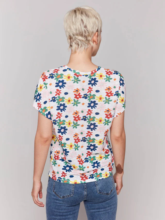 CHARLIE B PRINTED SHORT-SLEEVE DOLMAN TOP - MULTI