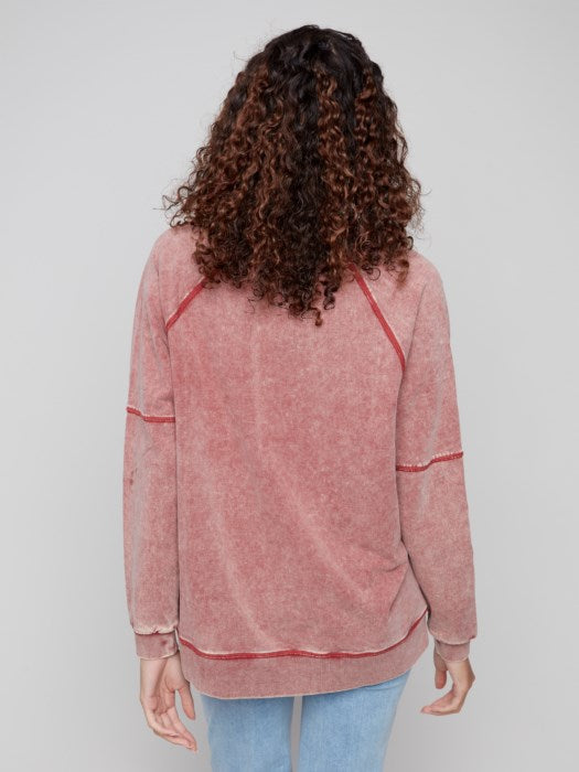 CHARLIE B COLD DYE FRENCH TERRY TOP - WINE