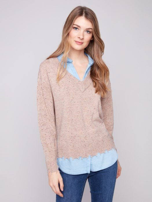 CHARLE B V-NECK FOOLER SWEATER - OATMEAL