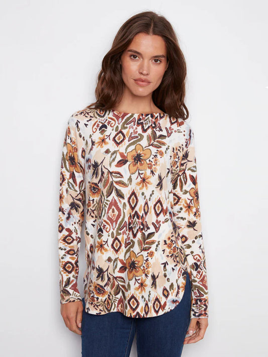*SALE* CHARLIE B PRINTED ROUND HEM SWEATER - MULTI