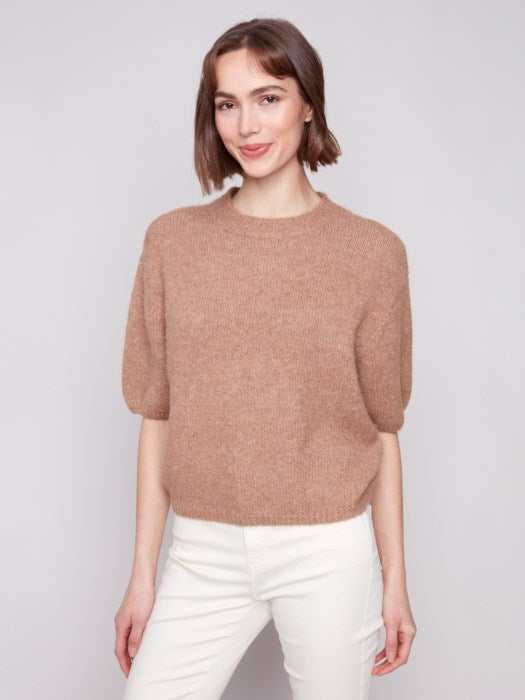 CHARLIE B ELBOW-SLEEVE BALLOON SWEATER - TAN
