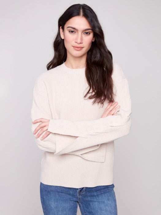 CHARLIE B SWEATER W/ CABLE DETAIL - OATMEAL