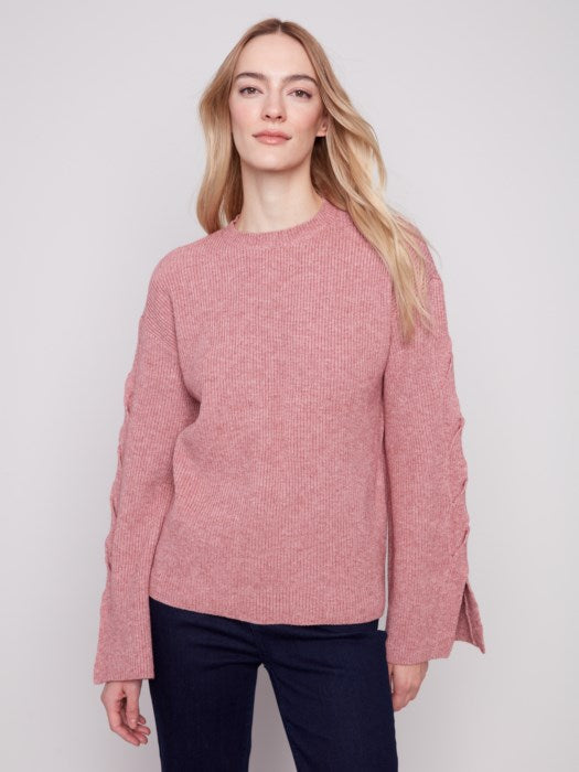 CHARLIE B SWEATER W/ CABLE DETAIL - ROSE PINK