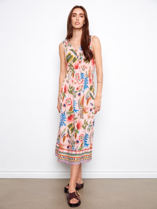 CHARLIE B PRINTED VISCOSE DRESS - PINK MULTI