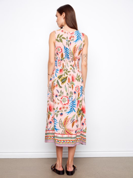 CHARLIE B PRINTED VISCOSE DRESS - PINK MULTI
