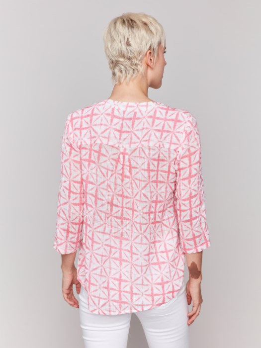 CHARLIE B COTTON GAUZE TOP - PINK MULTI