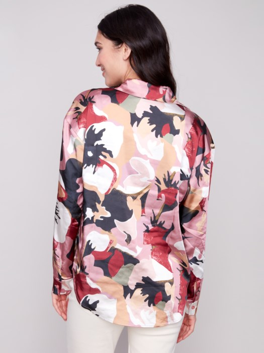 CHARLIE B PRINTED SATIN BUTTON-DOWN TOP - MULTI