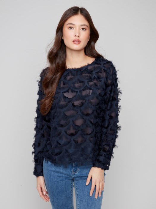 CHARLIE B FANCY CHIFFON BLOUSE - NAVY