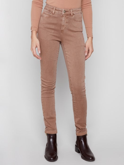 CUFFED HEM 5-POCKET TWLL PANTS - TRUFFLE