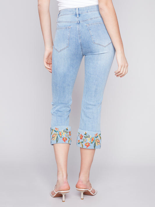 CHARLIE B EMBROIDERED CUFF ANKLE JEAN - C5473431A140