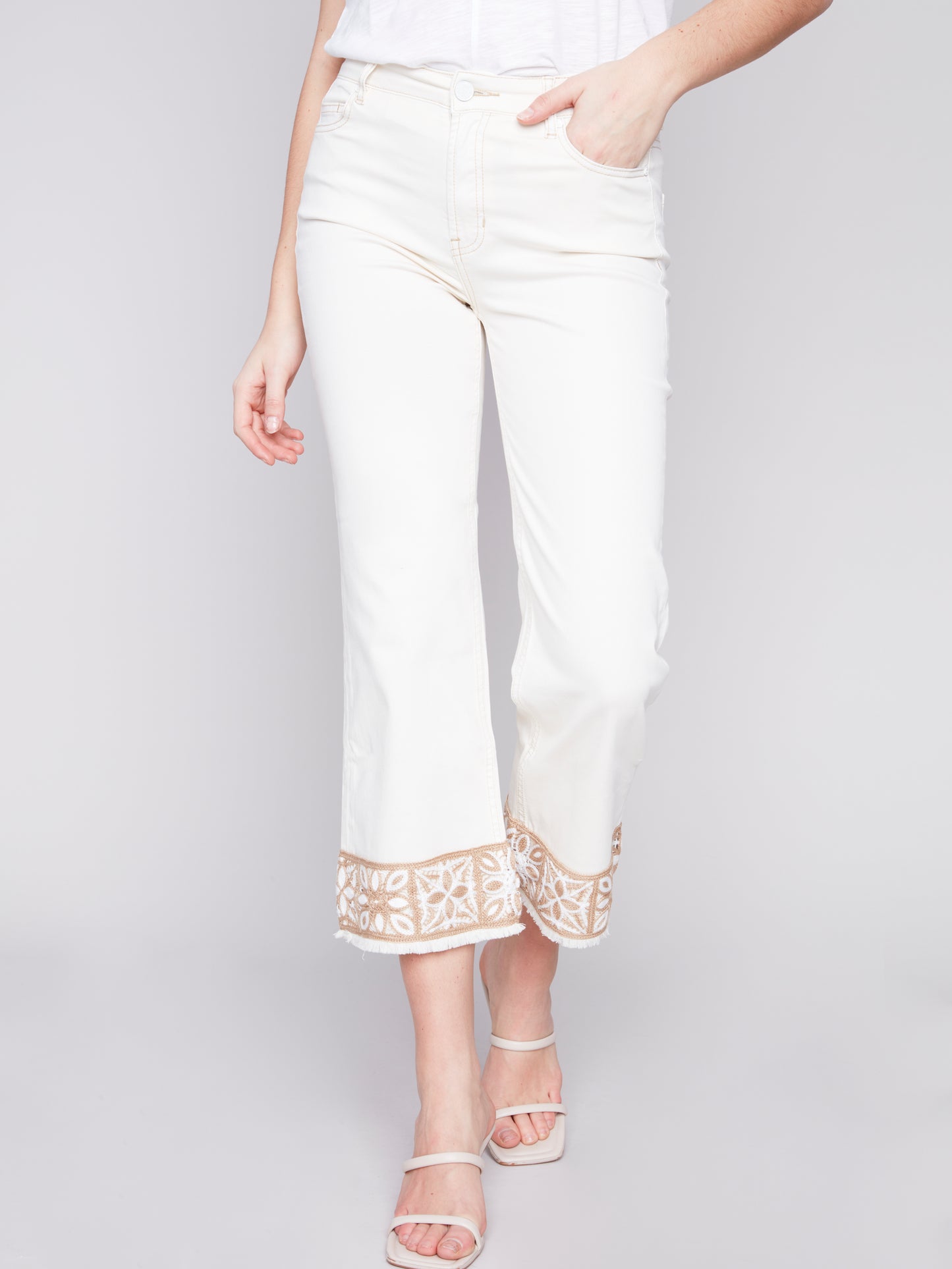 *SALE* CHARLIE B CUFF ANKLE TWILL PANT - NATURAL - C5496618A100