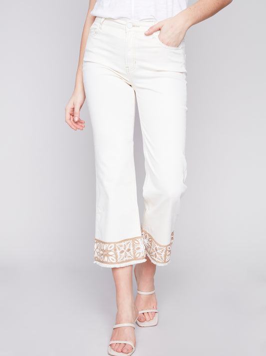 CHARLIE B CUFF ANKLE TWILL PANT - NATURAL - C5496618A100
