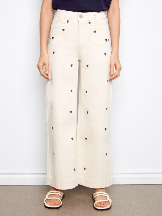 CHARLIE B ALL OVER EMBROIDERED CROPPED PANT - NATURAL