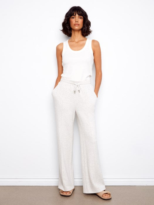 CHARLIE B SOFT SCUBA WIDE LEG PANTS - LIGHT GREY