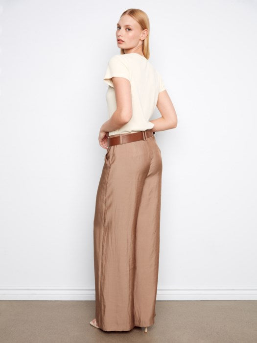 CHARLIE B AIR FLOW SATIN PANT - SAND TAN