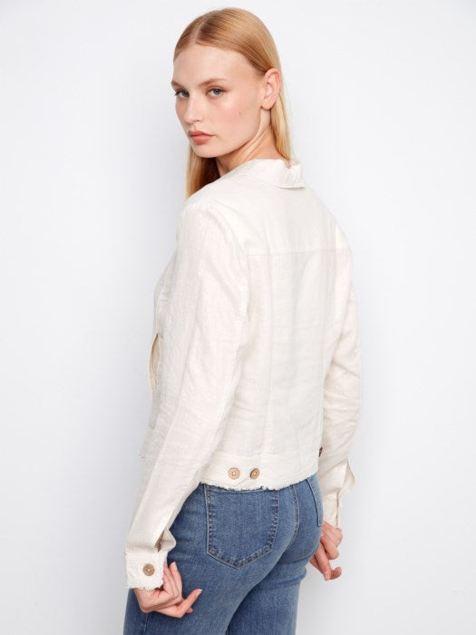 CHARLIE B FOIL PRINT LINEN JACKET - CHAMPAGNE