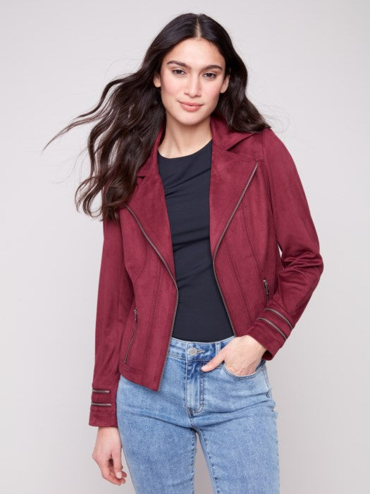 CHARLIE B FAUX LEATHER JACKET - WINE