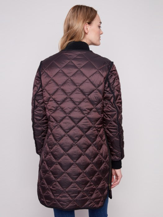 CHARLIE B LONG QUILTED PUFFER JACKET - MOCHA