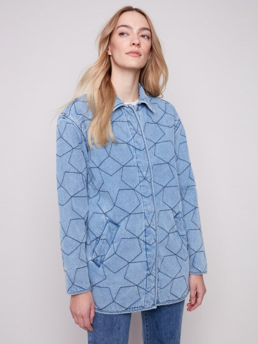 CHARLIE B STAR QUILTED DENIM JACKET - LIGHT BLUE