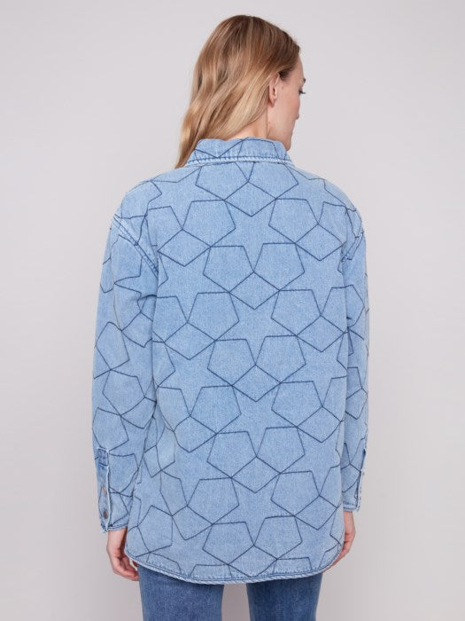 CHARLIE B STAR QUILTED DENIM JACKET - LIGHT BLUE
