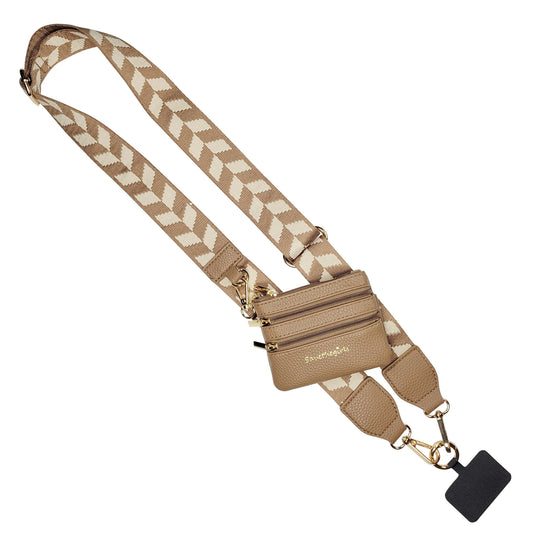SAVE THE GIRLS CLIP AND GO CHEVRON STRAP W/ RFID POUCH - TAUPE MULTI