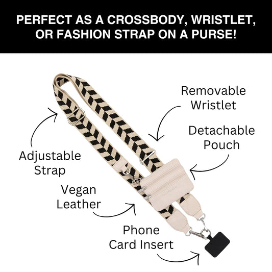 SAVE THE GIRLS CLIP AND GO CHEVRON STRAP W/ RFID POUCH - BLACK MULTI