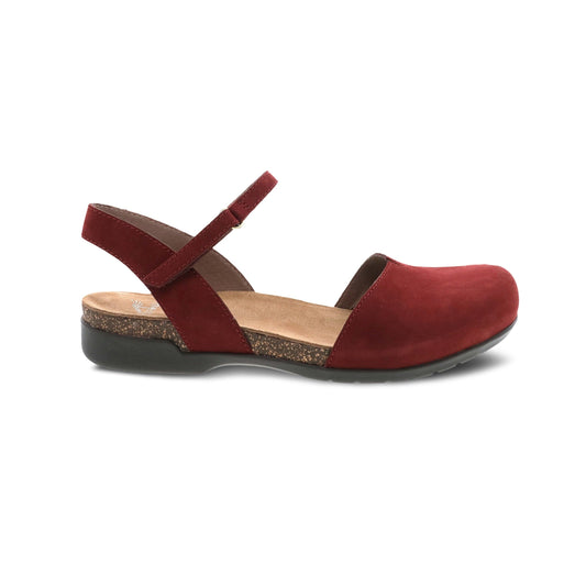 Red sandal with a strap on a white background