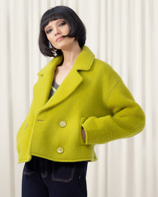 ELENA WANG WOOL JACKET - LIME GREEN