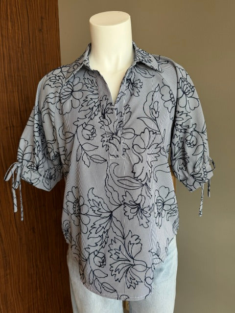 TRU LUXE SPLIT NECK POPOVER - BLUE MULTI