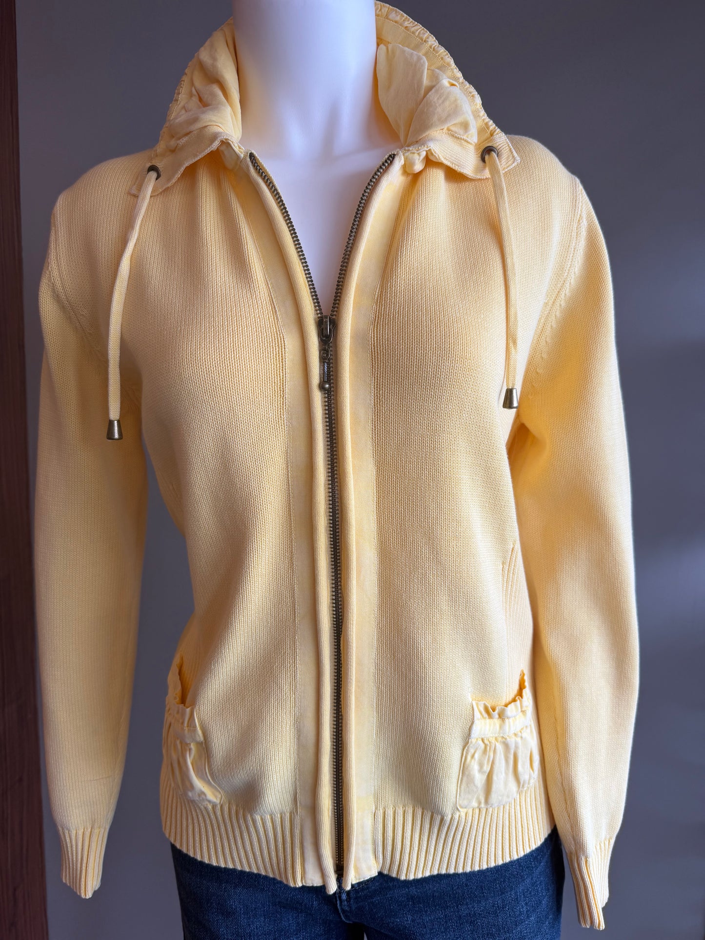 PBJ BLUE FULL ZIP CARDIGAN - YELLOW