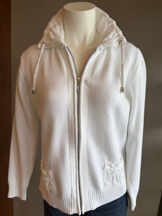 PBJ BLUE FULL ZIP CARDIGAN -  WHITE