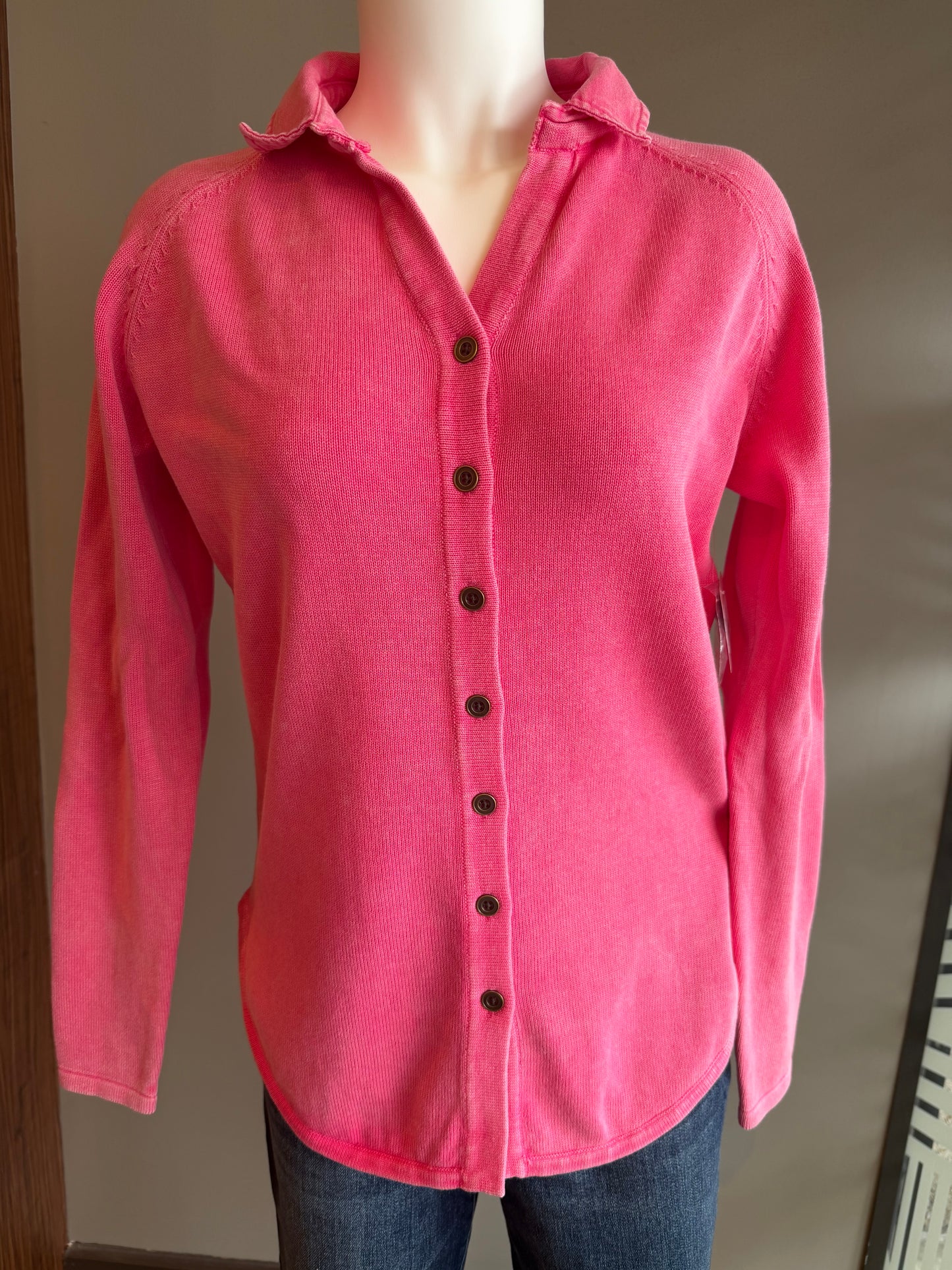 SALE PBJ BLUE BUTTON UP CARDIGAN - HOT PINK
