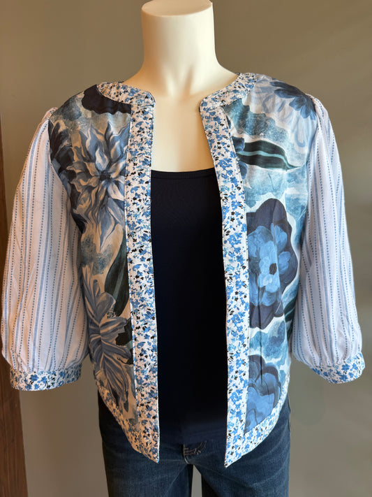 JOHN MARK FLORAL EMBROIDERED REVERSIBLE JACKET - BLUE MULTI