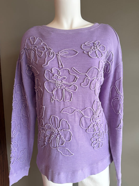 TRU LUXE CORDED EMBROIDERED PULL OVER TOP - LAVENDER PURPLE
