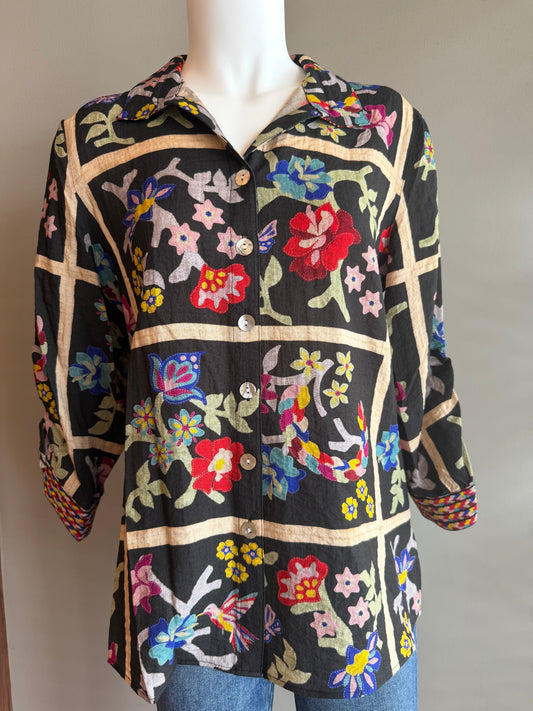JOHN MARK FLORAL TILE TOP - BLACK MULTI
