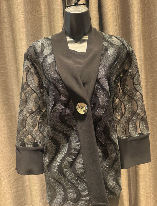 JOSEPH RIBKOFF SEQUIN EMBROIDERED SWING JACKET - BLACK METALLIC