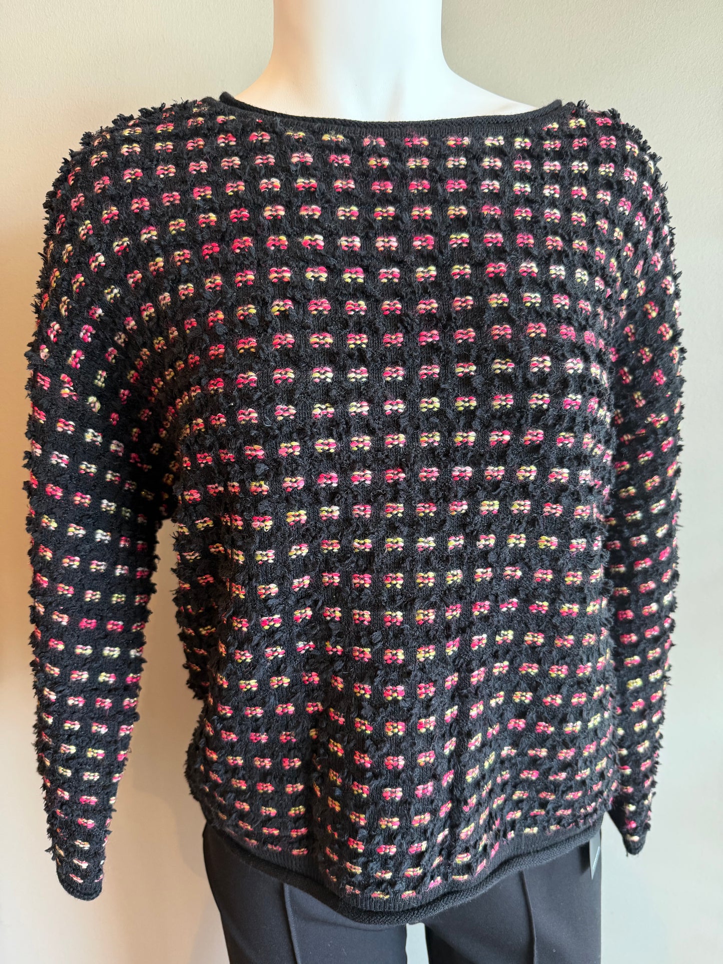 OLIVIA VELURA KNIT LUSTRE PULLOVER - BLACK MULTI
