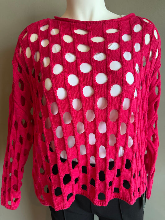 OLIVIA BY HABITAT OPEN WEAVE COTTON CHIC TOPPER - MAGENTA