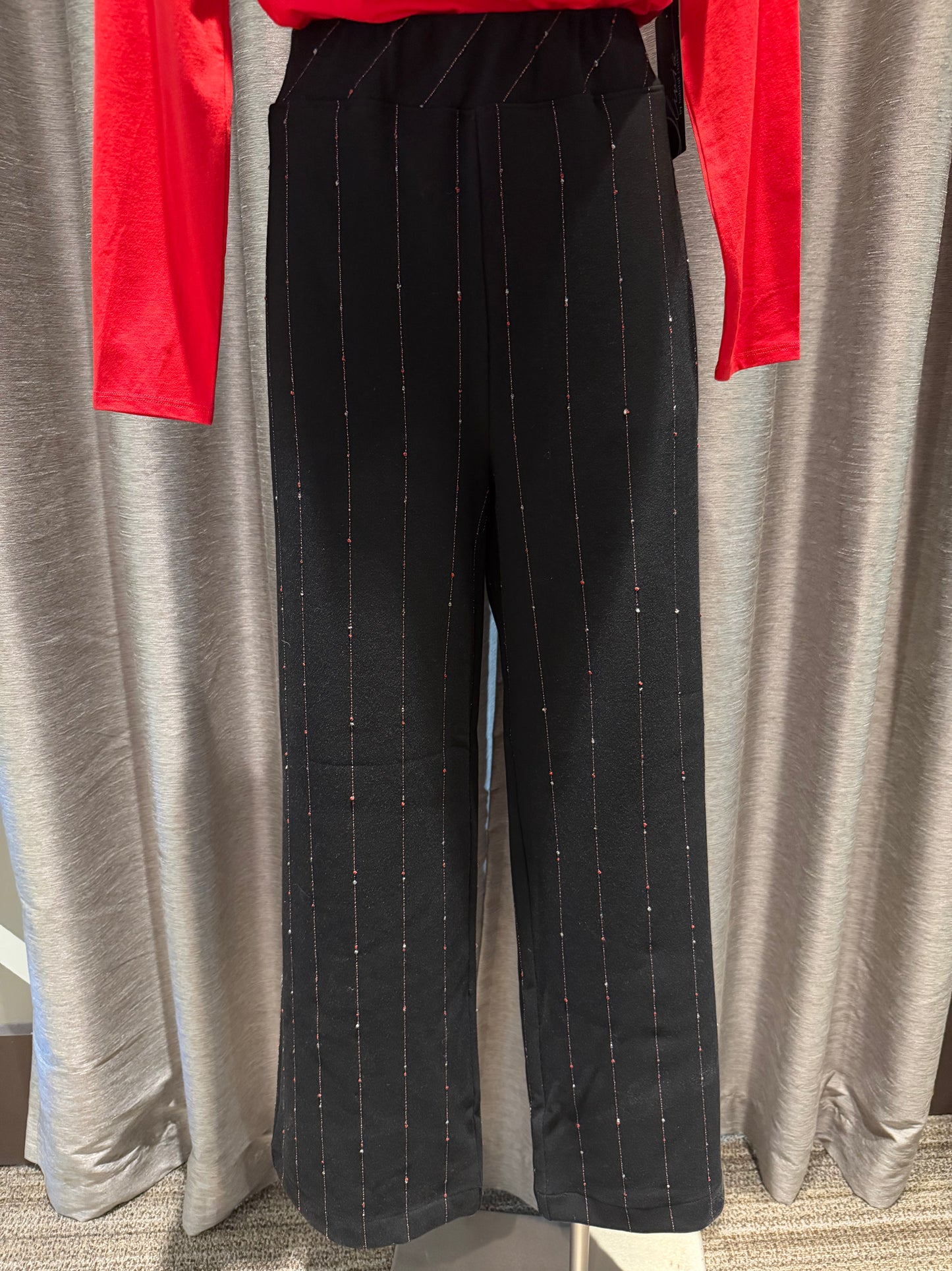 OLIVIA BY HABITAT PINSTRIPE STRAIGHT LEG PANT - BLACK MULTI