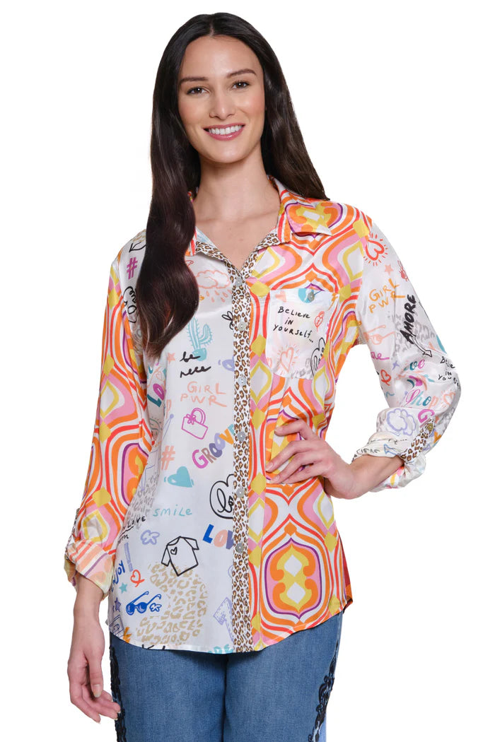 JOHN MARK CLOTHING NOVELTY MIXED PRINT TUNIC - MULTI
